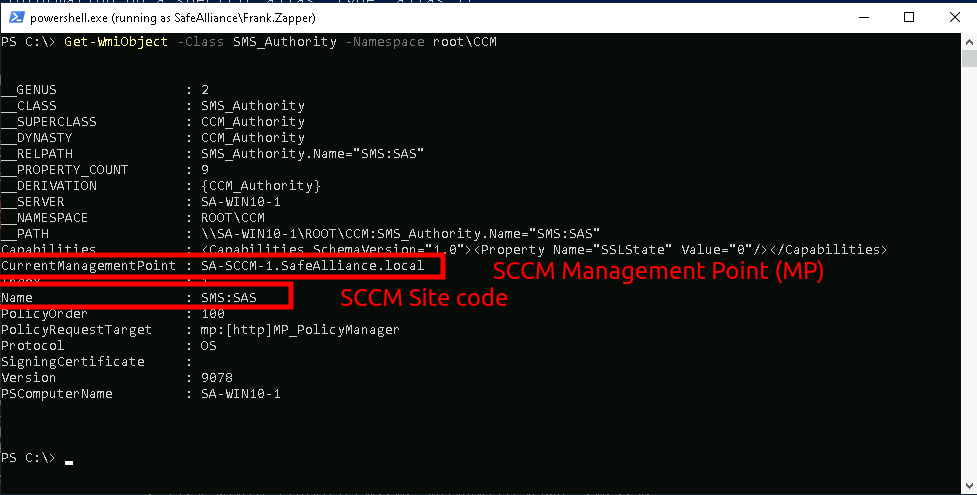 Querying WMI for SCCM authorities Querying WMI for SCCM authorities